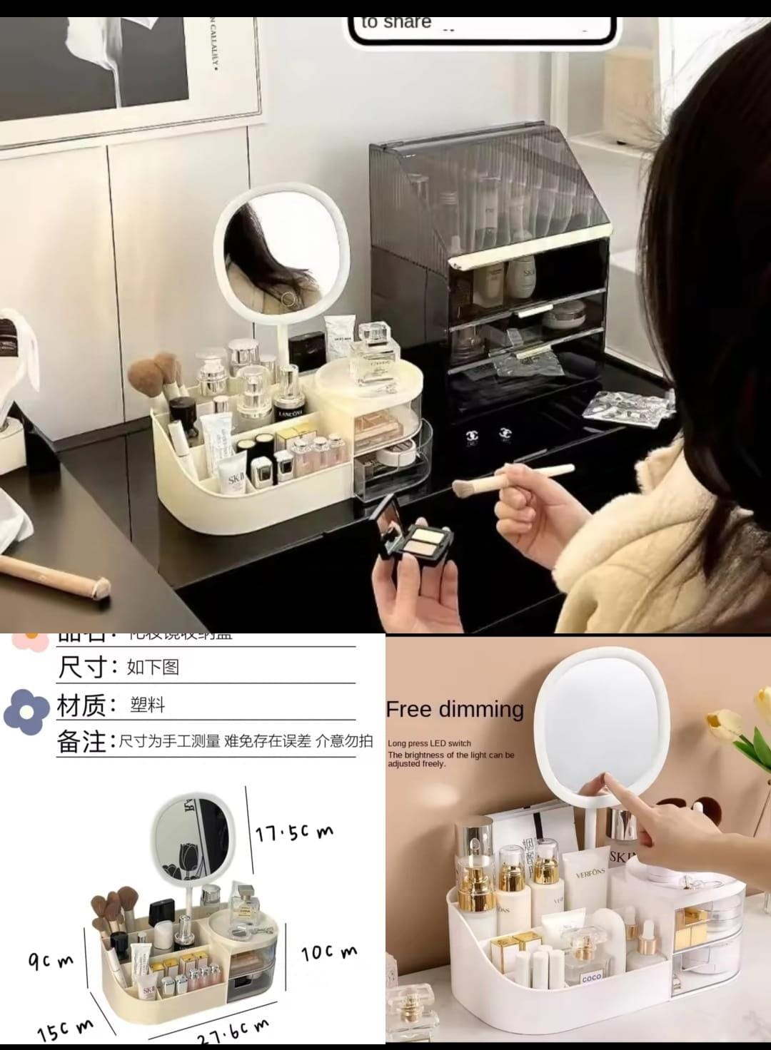 Makeup Storage Box With Led Light Mirror Portable