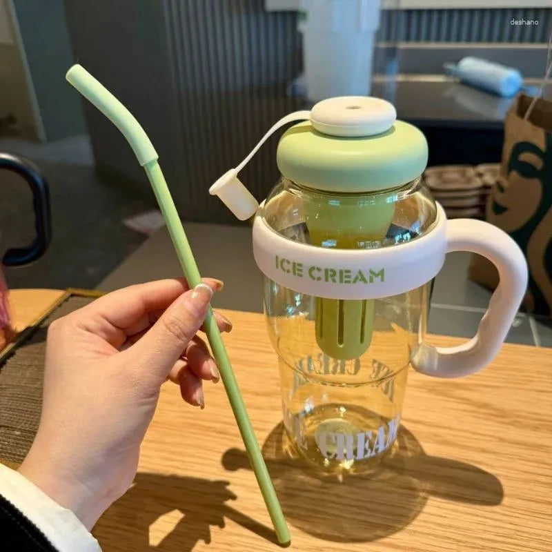 1200ML Large Capacity Sports Water Bottles Cute Portable Straw Cup Water Bottle for Couple Outdoor Sport Travel Fitness Drinking Bottle with infuser