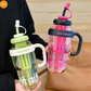 1200ML Large Capacity Sports Water Bottles Cute Portable Straw Cup Water Bottle for Couple Outdoor Sport Travel Fitness Drinking Bottle with infuser