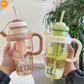 1200ML Large Capacity Sports Water Bottles Cute Portable Straw Cup Water Bottle for Couple Outdoor Sport Travel Fitness Drinking Bottle with infuser