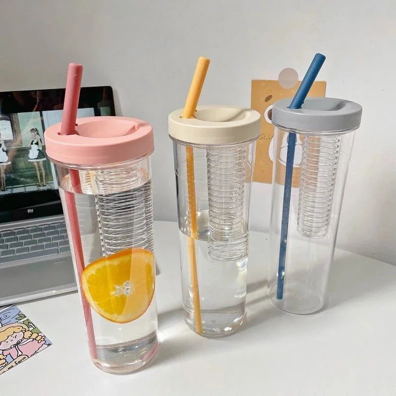 Fruit Infuser Water Bottle with Straw Cup Filter 700Ml