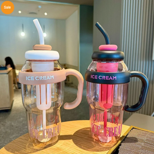 1200ML Large Capacity Sports Water Bottles Cute Portable Straw Cup Water Bottle for Couple Outdoor Sport Travel Fitness Drinking Bottle with infuser