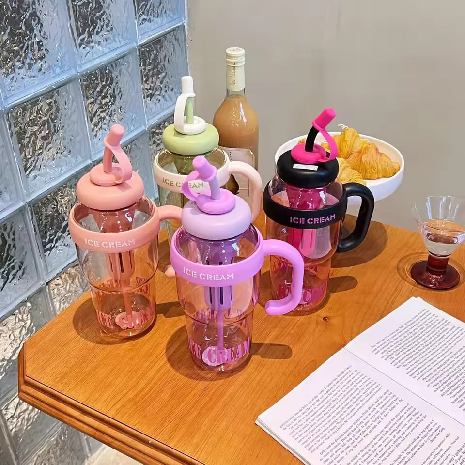 1200ML Large Capacity Sports Water Bottles Cute Portable Straw Cup Water Bottle for Couple Outdoor Sport Travel Fitness Drinking Bottle with infuser