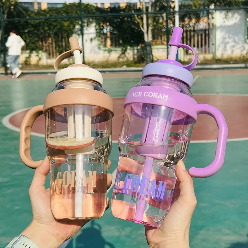 1200ML Large Capacity Sports Water Bottles Cute Portable Straw Cup Water Bottle for Couple Outdoor Sport Travel Fitness Drinking Bottle with infuser