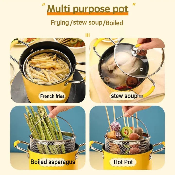 Mini Deep Frying Strainer Pot, Multifunctional Household Deep Frying Pan, Non Stick Mini Small Oil Frying Pot