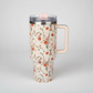 Flower-Themed 40 oz Insulated Tumblers with Straw & Handle
