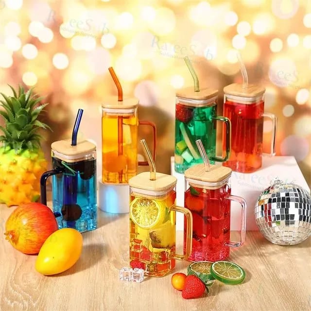 Glass Tumbler with Colored Handle