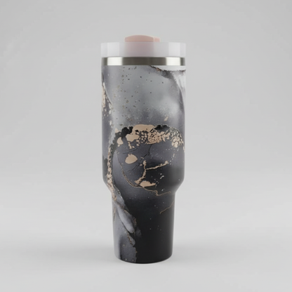 Marble-Themed 40 oz Insulated Tumblers with Straw & Handle
