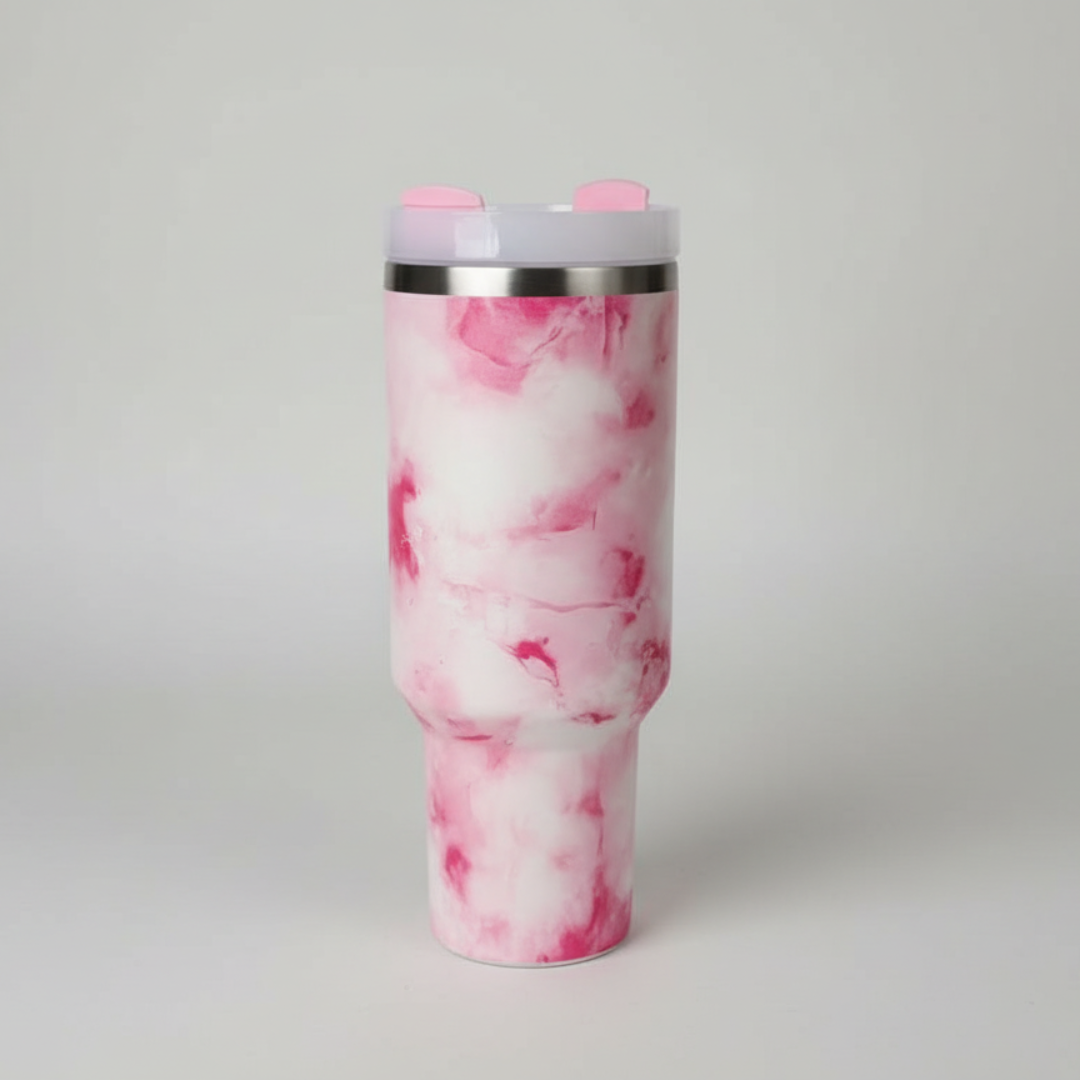 Marble-Themed 40 oz Insulated Tumblers with Straw & Handle