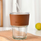 Transparent Round Glass Cup Tumbler with Lid and Straw Sleeve