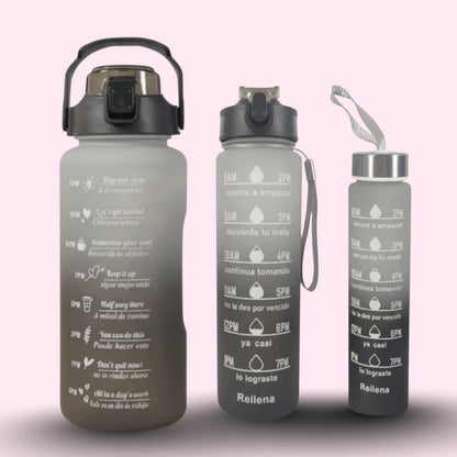 Set of 3 Motivational Water Bottles with Time Markers – BPA Free, Leakproof, Large & Portable
