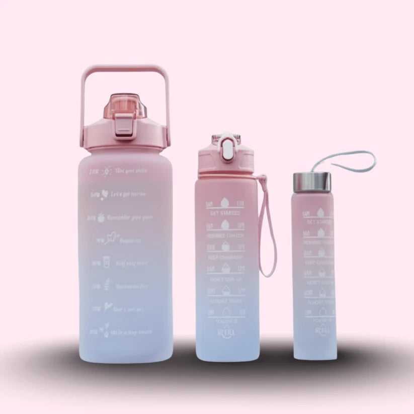 Set of 3 Motivational Water Bottles with Time Markers – BPA Free, Leakproof, Large & Portable